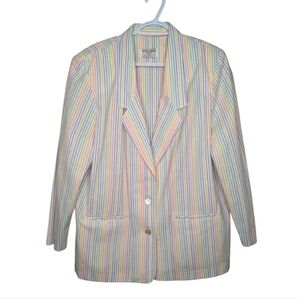 Vintage Alfred Dunner Petite 16 Pastel Striped Two Button Blazer Jacket